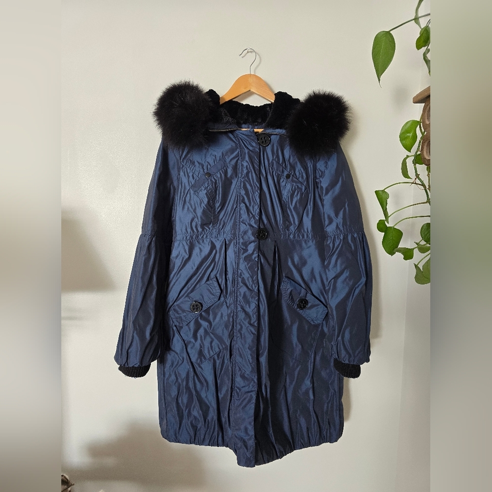 1 Madison Luxe Large Blue Iridescent Coat Fox Fur Lined Hood (Fur Removable.) - Picture 13 of 13